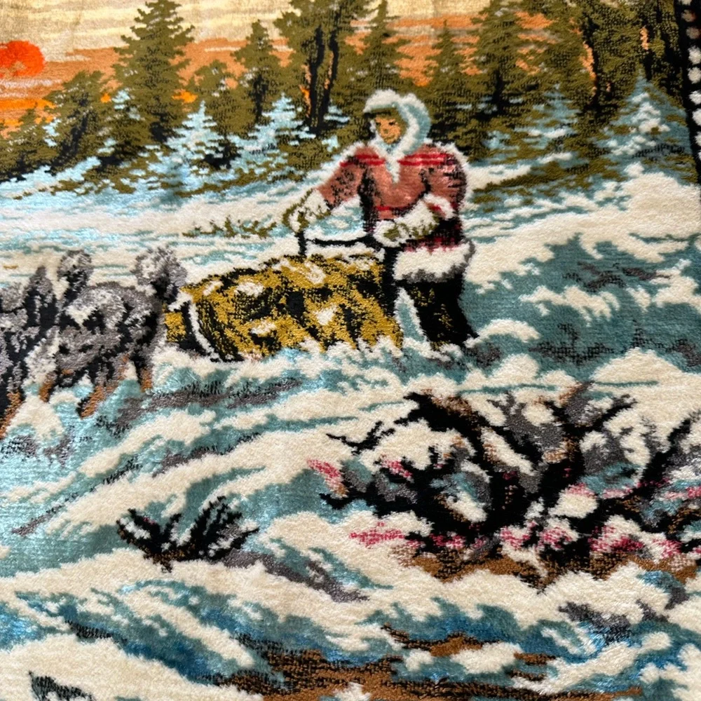 Velvet wall Tapestry -Dog Sled Tapestry- Made in Italy 1965